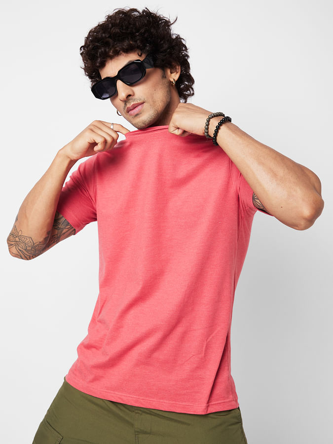 Solid Coral Crew Neck T-Shirt
