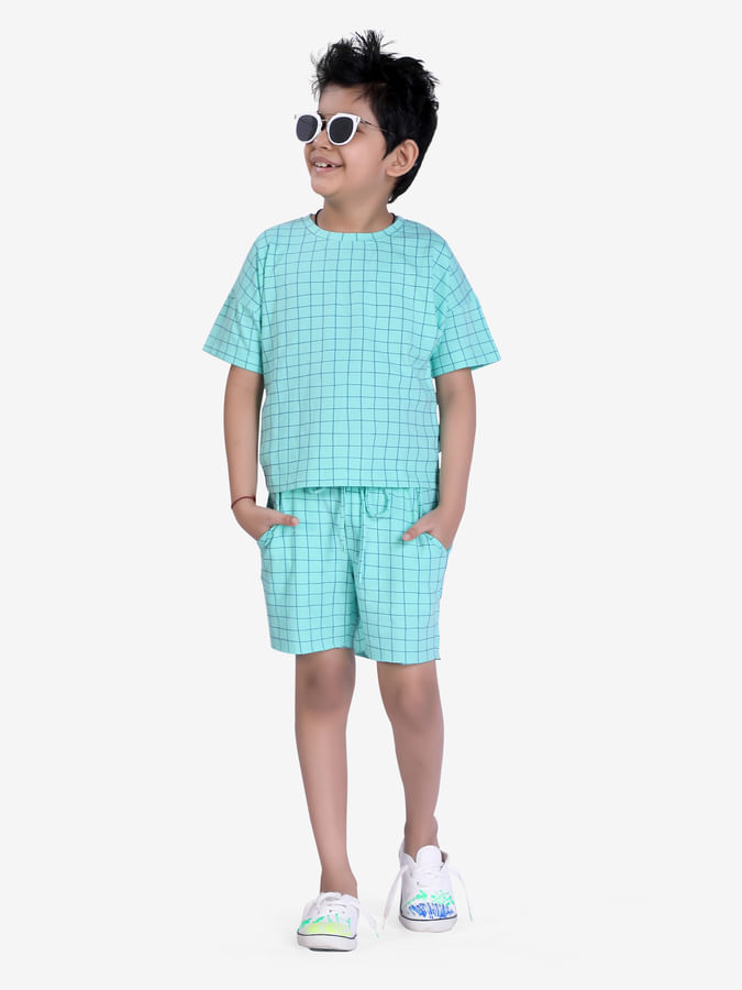 Green Checkered printed tee for boys!