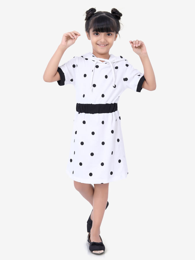 Go Polka with our fun hoodie dress