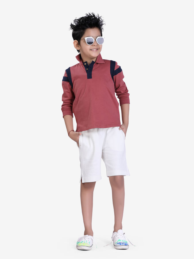 Fun long sleeved solid brown polo t-shirt for boys