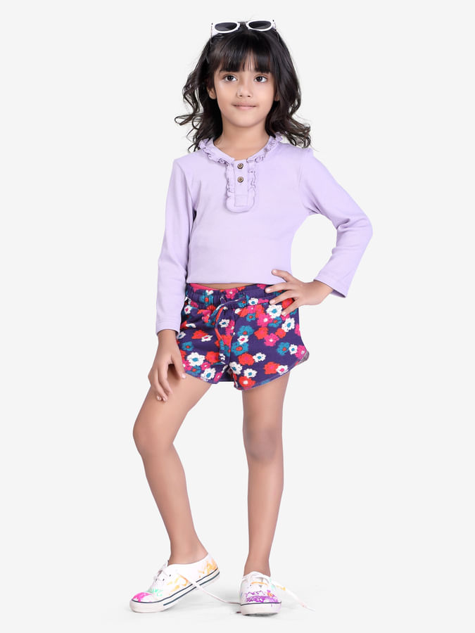 Lilac ribbed full sleeve t-shirt for girls