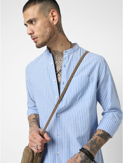 Blue & White Vertical Striped Shirt