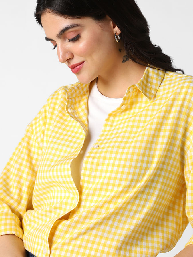 Bright Yellow Checked Oversized Shirt