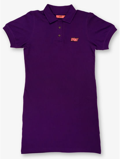 Solid pruple polo dress for girls