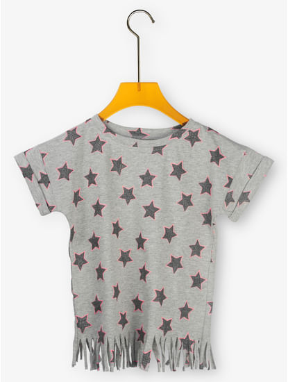 All over star print fringed TShirt for girls
