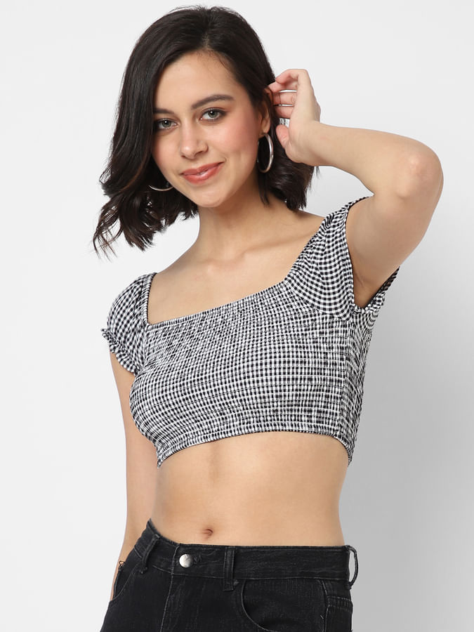 Black and White Smocked Crop Top 