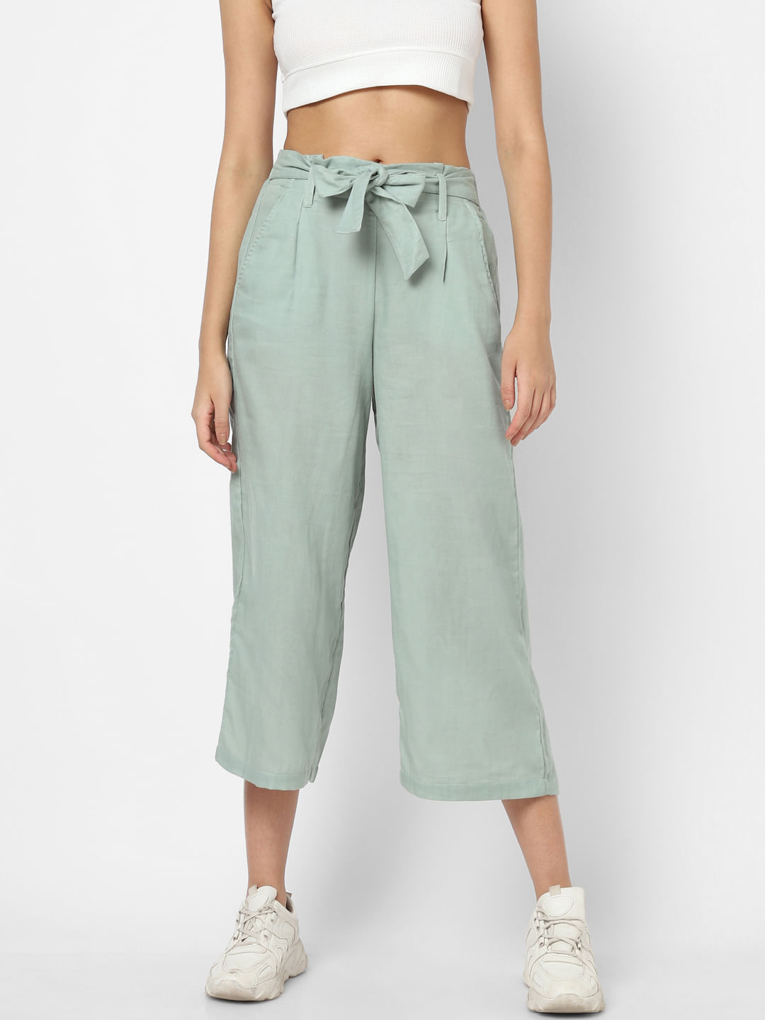 Lulu Palazzo Trousers With Pleats In Sage Green  SlayTwins  SilkFred