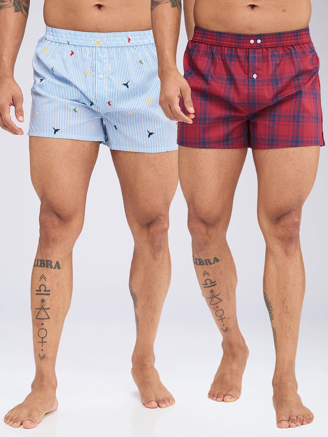 Striped & Checked Boxers (Pack of 2)
