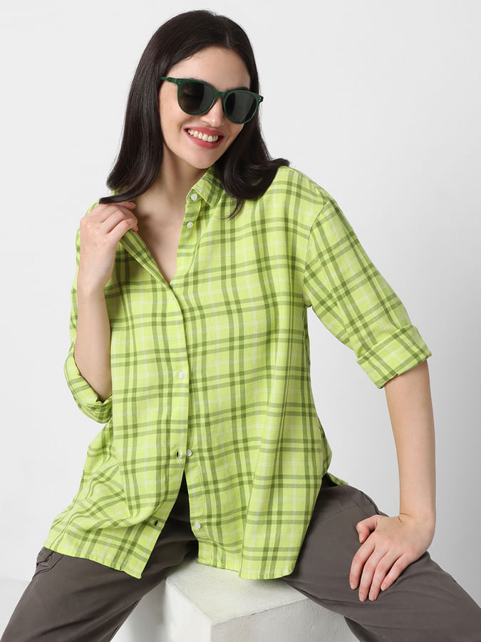 Green Checked Oversized Shirt