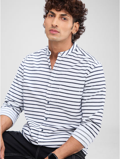 White & Navy Horizontal Striped Shirt