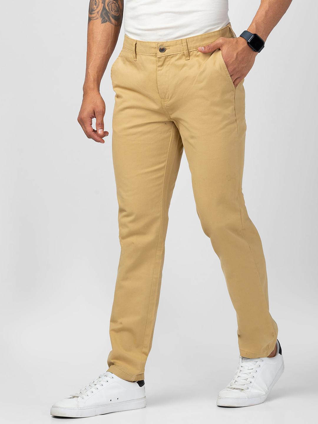 CP BRO Mens Moderate Fit Solid Khakhi Color Trousers | To2-09 B-Kha-Mf