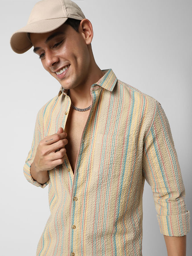 Multicolor Striped Seersucker Shirt