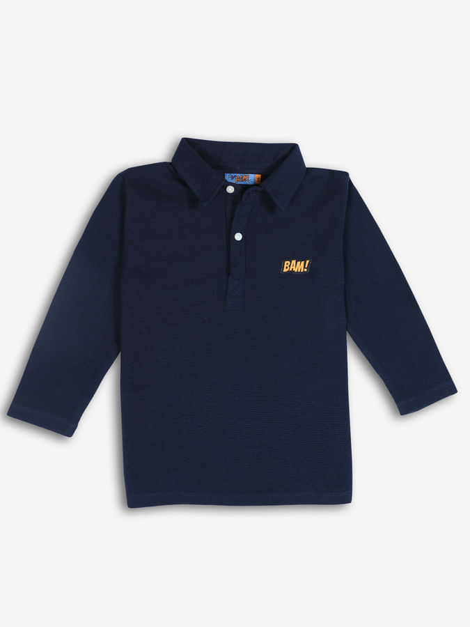 Solid blue long sleeves polo tee for boys