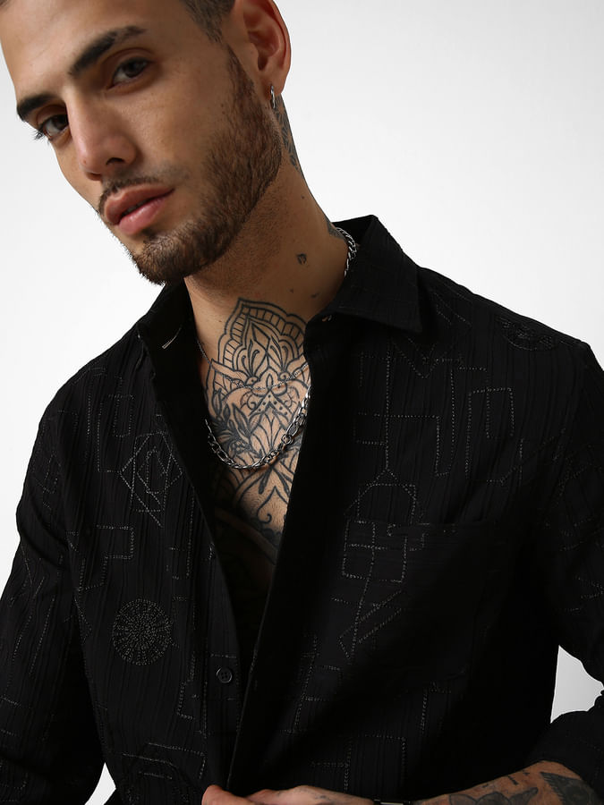Classic Black Embroidered Shirt