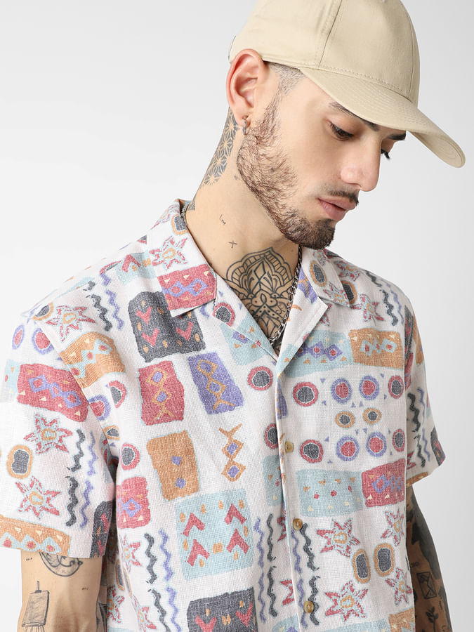 Multicolour Bohemian Intricate Printed Oversized Shirt