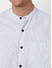 White Dobby Mandarin Collar Striped Shirt