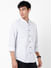 White Dobby Mandarin Collar Striped Shirt