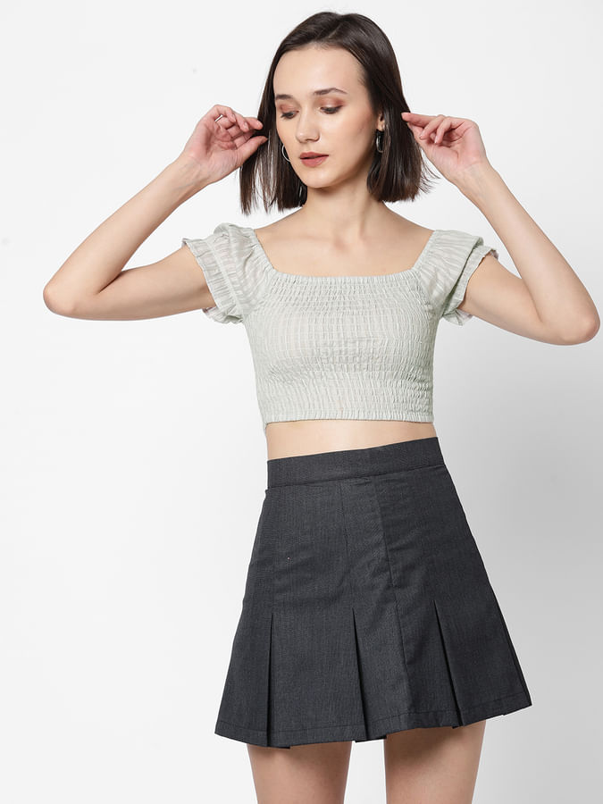 Dobby Smocked Crop Top