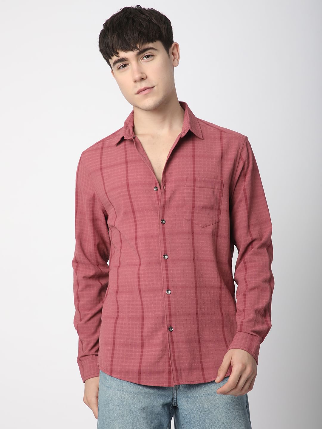 Dobby Plaid Open Collar S/S Shirt(L(MEN) Blue Grey/ブルー