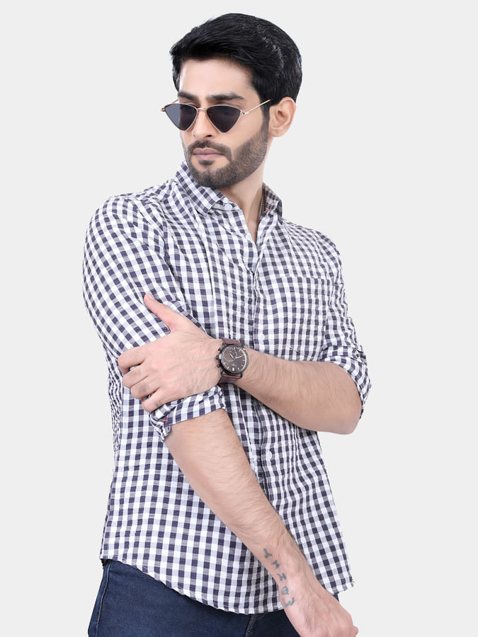 Grey And White Gingham Checked Shirt