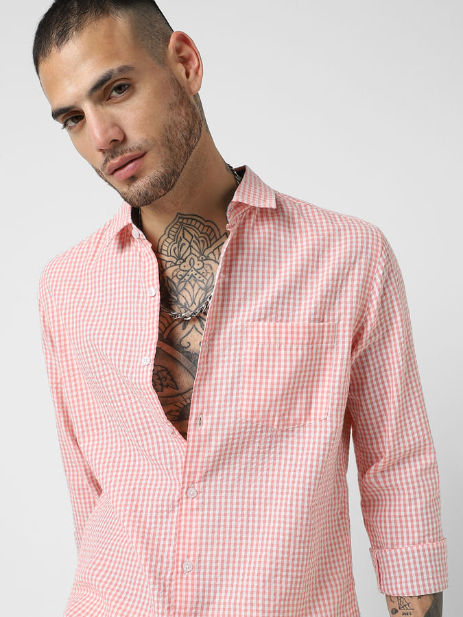 Tiny Pink Checkered Seersucker Shirt
