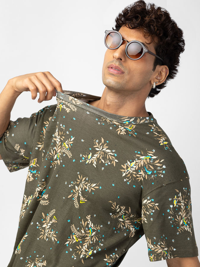 Green Floral Oversized T-Shirt