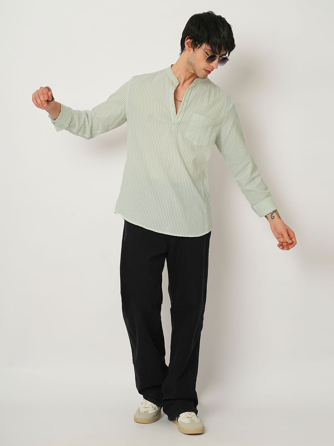 Mint Green Striped Seersucker Kurta