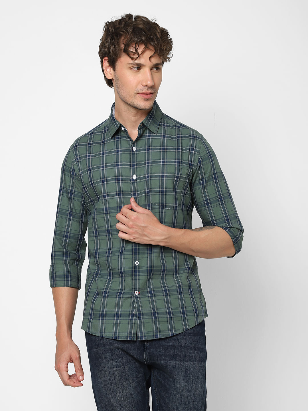 Chambray Olive Checkered Shirt