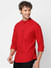 Solid Red Mandarin Collar Shirt