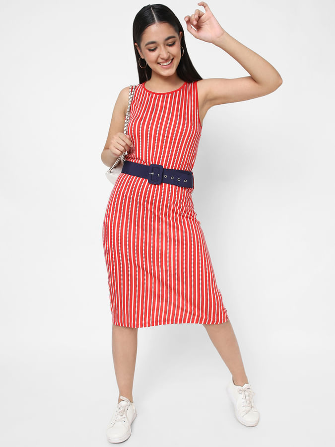 Red Stretchable Striped Dress