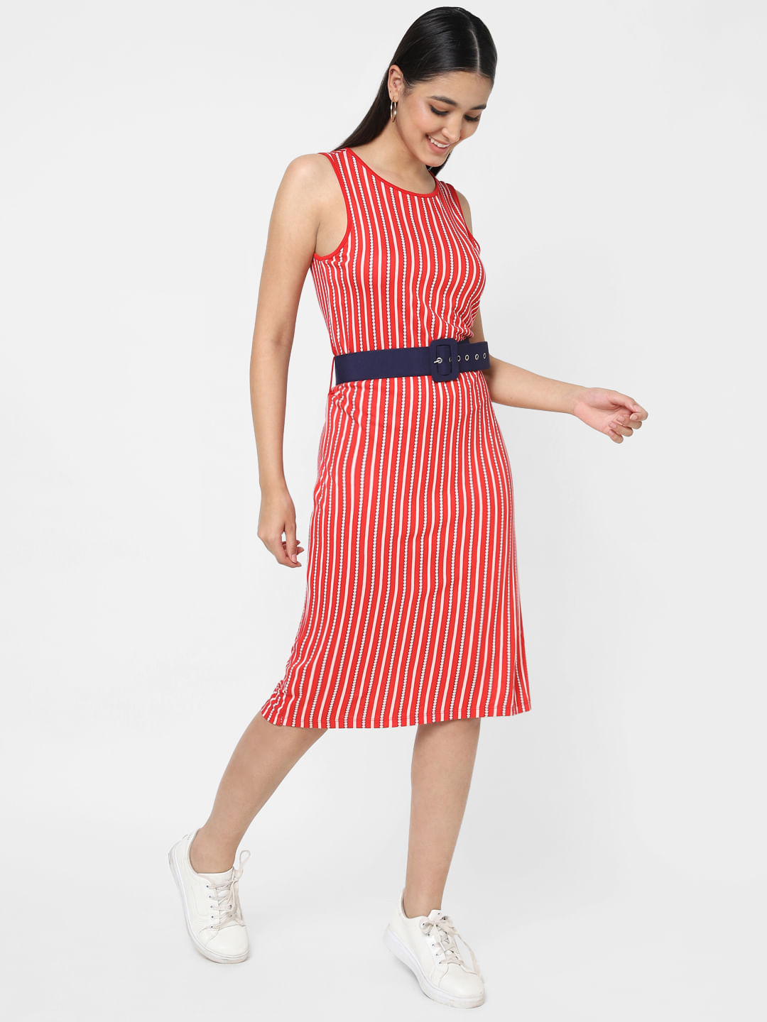 pink red striped dress