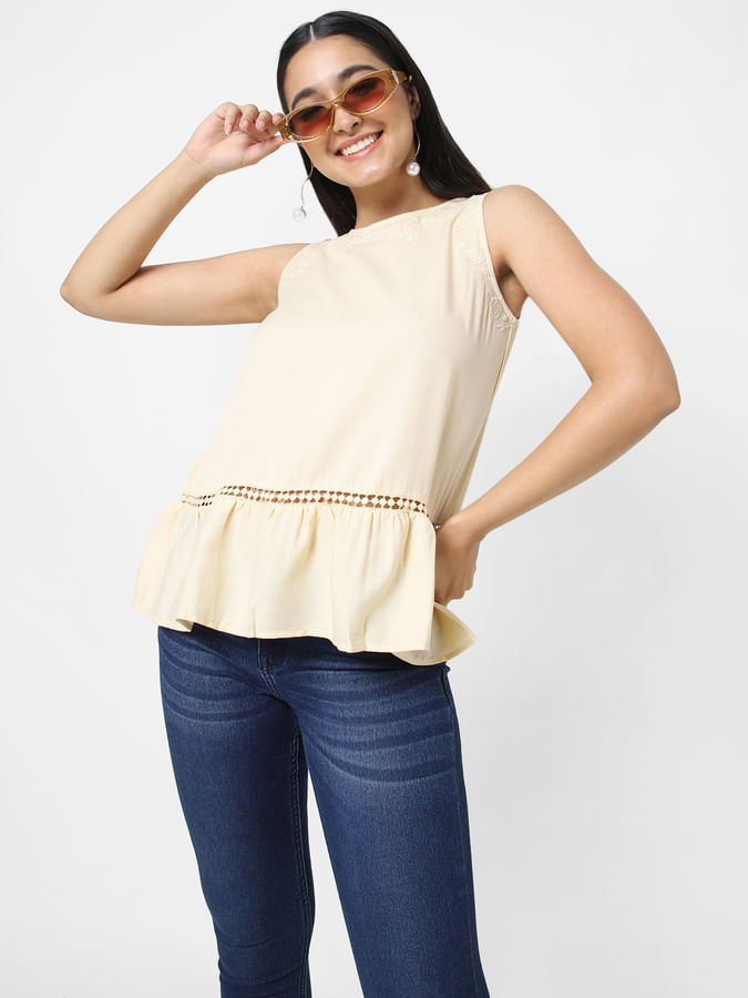 Beige Embroidered Top