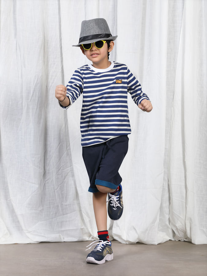 Dark blue & white striped full sleeve TShirt for boys