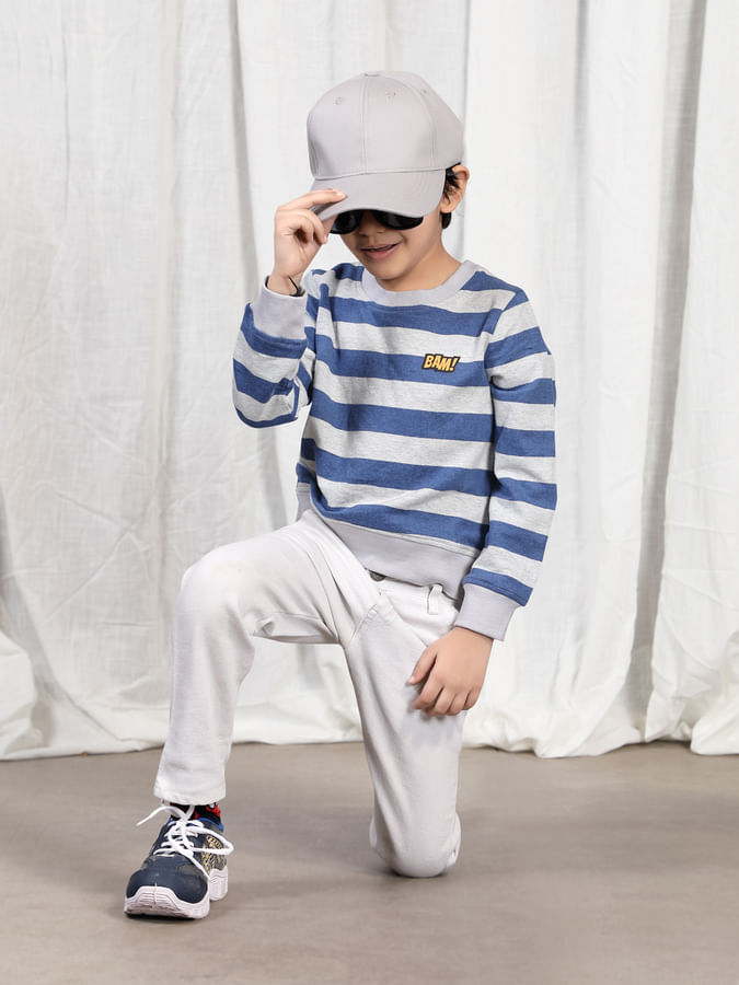 Blue and grey striped sweatshirt for boys