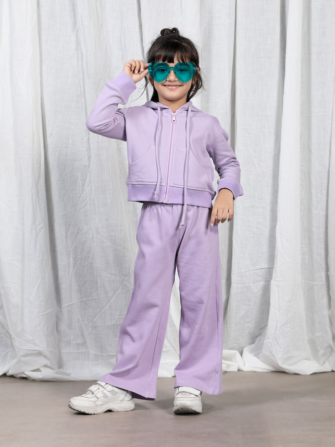 Purple solid elatsicated cullotes for girls