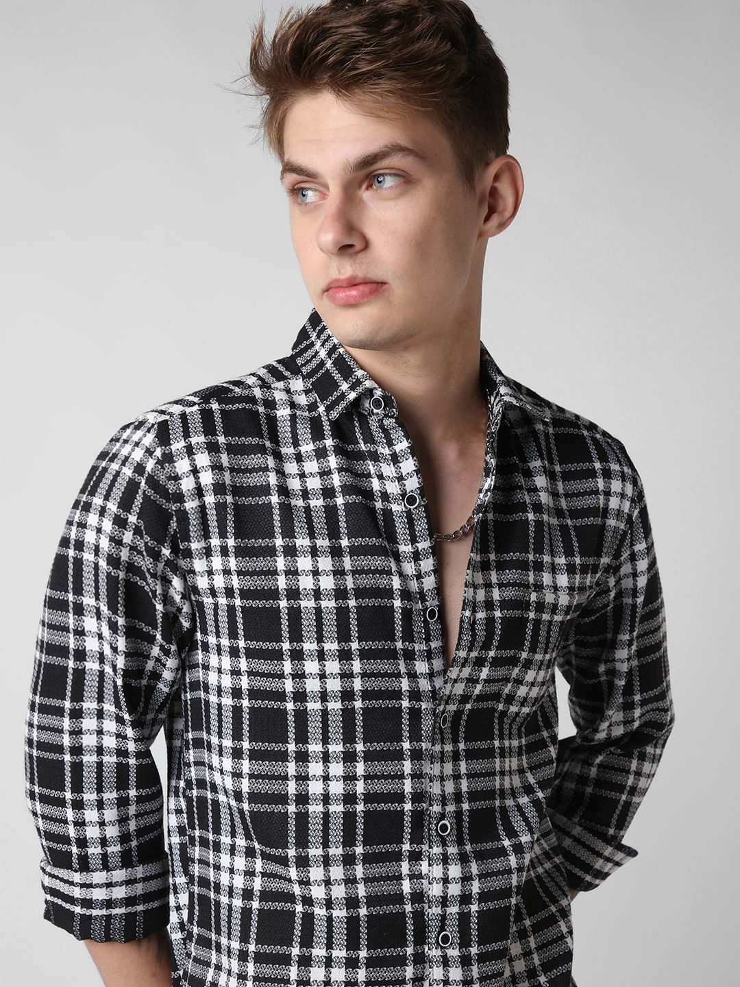 Black & White Dobby Checkered Shirt
