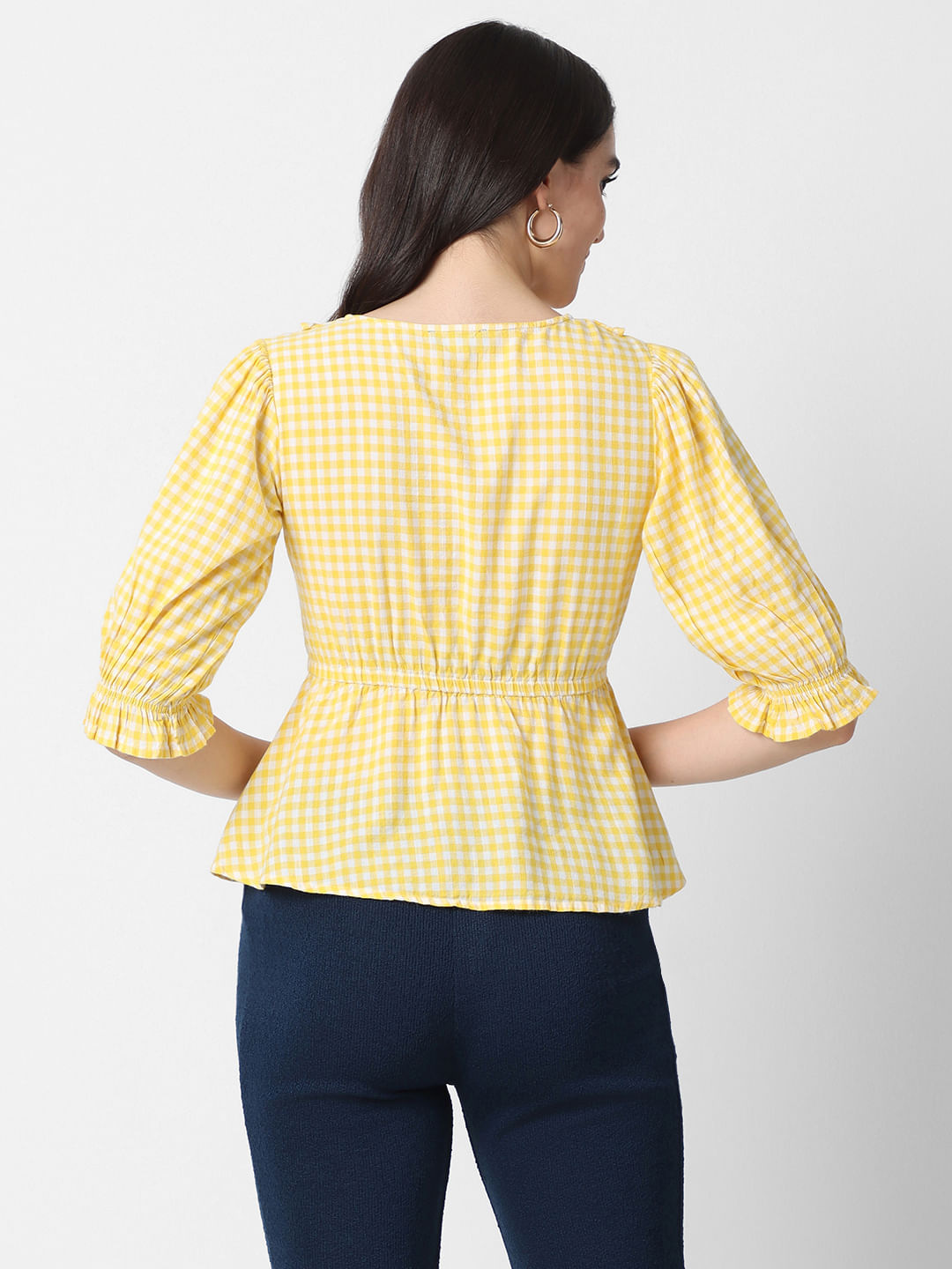 Yellow checkered sales crop top