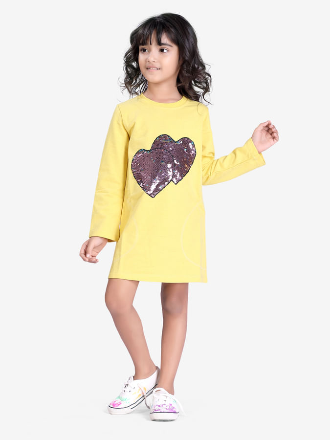 Bam! Double colour heart sequins dress for girls.