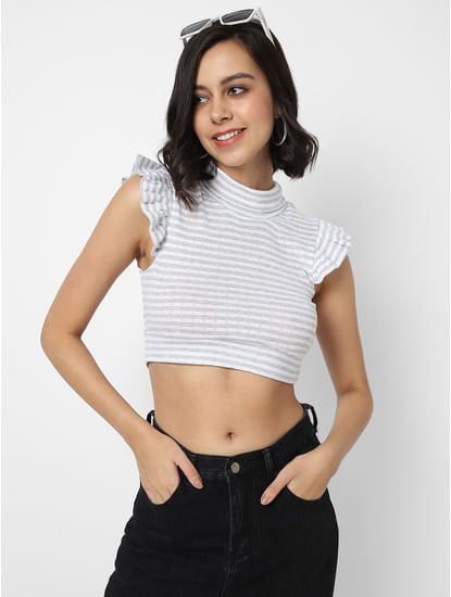 Grey and White Striped Crop Top