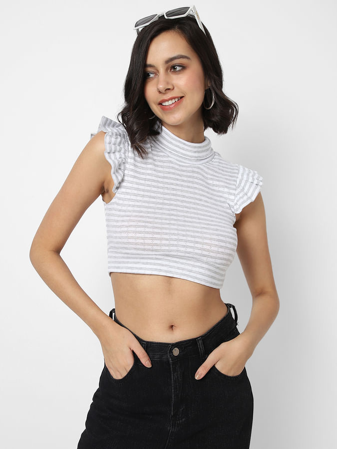 Grey and White Striped Crop Top