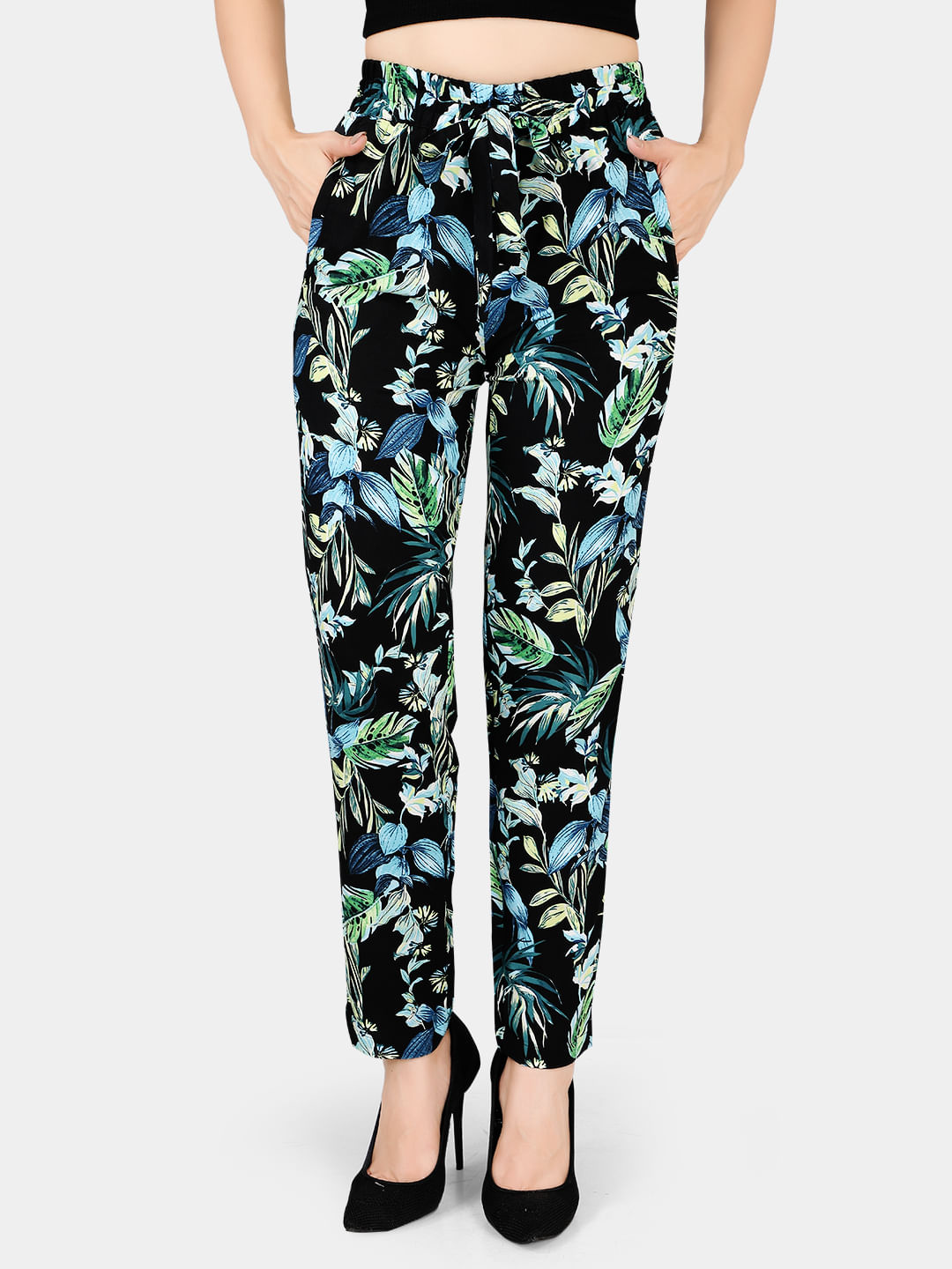 Pullon jersey trousers  PinkFloral  Ladies  HM IN