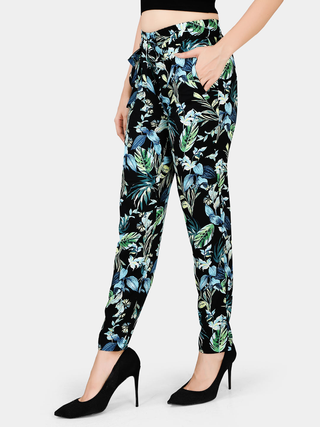 Navy  Blue Floral Trousers  Want That Trend