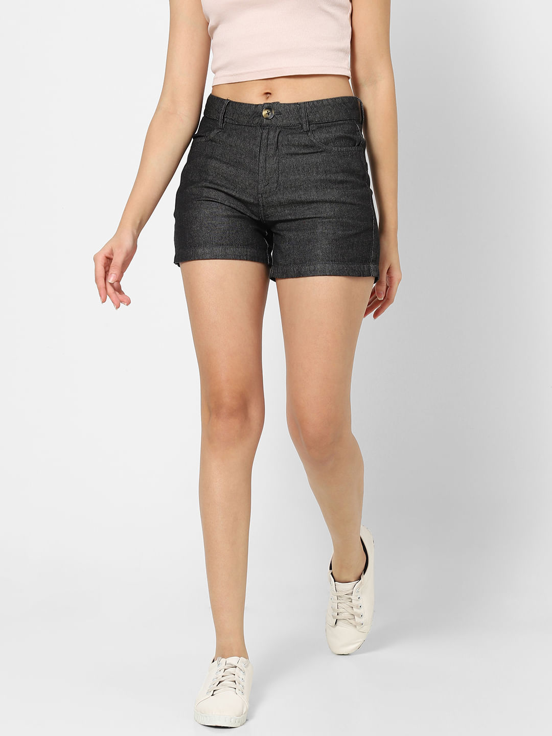 Curvy Fit Denim shorts - Dark grey - Ladies | H&M IN