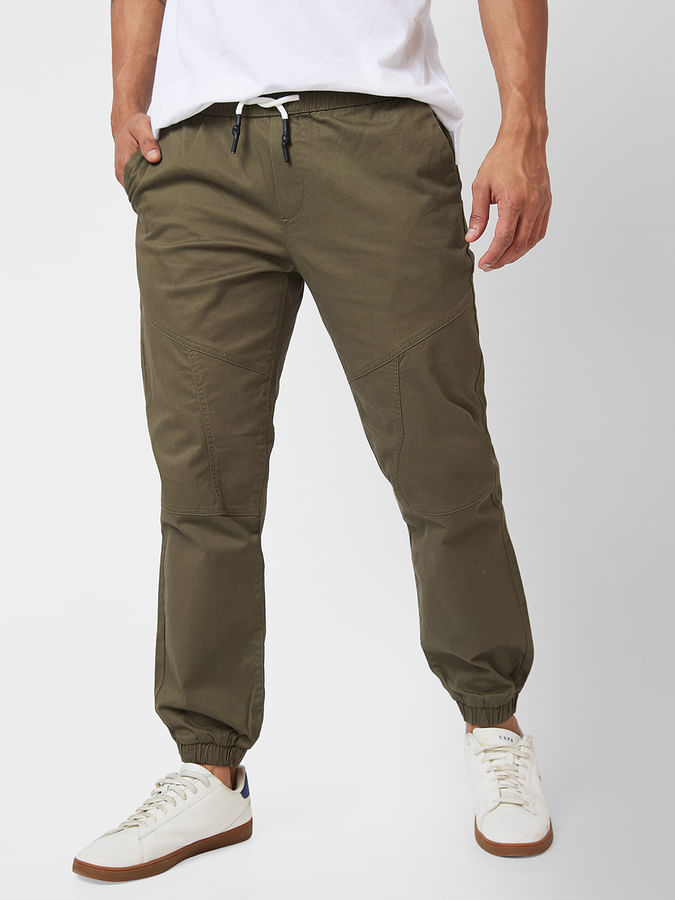Solid Olive Casual Joggers