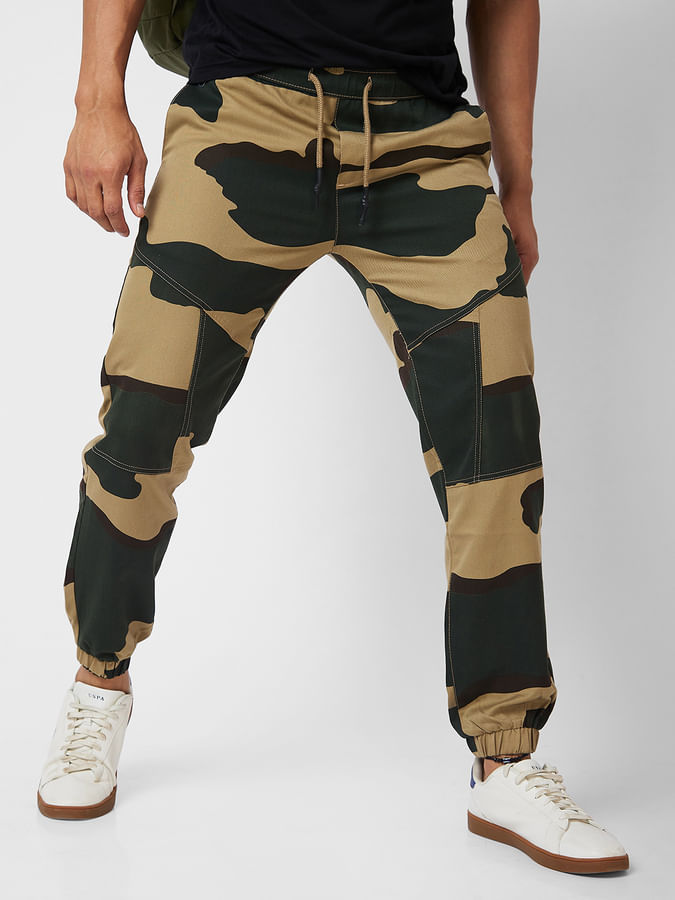 Beige Camouflage Printed Joggers