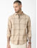 Sand Brown Windowpane Crinkled Shirt