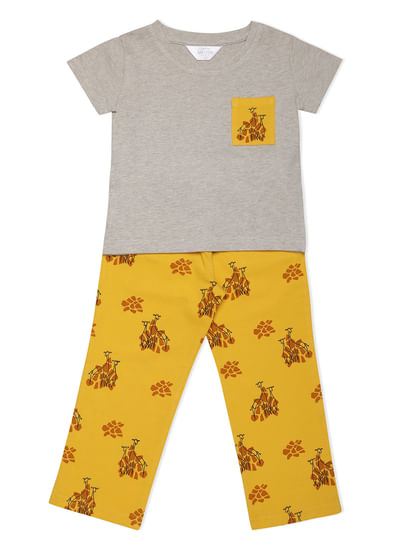 Girls Chic Yellow Giraffe Pyjama Set