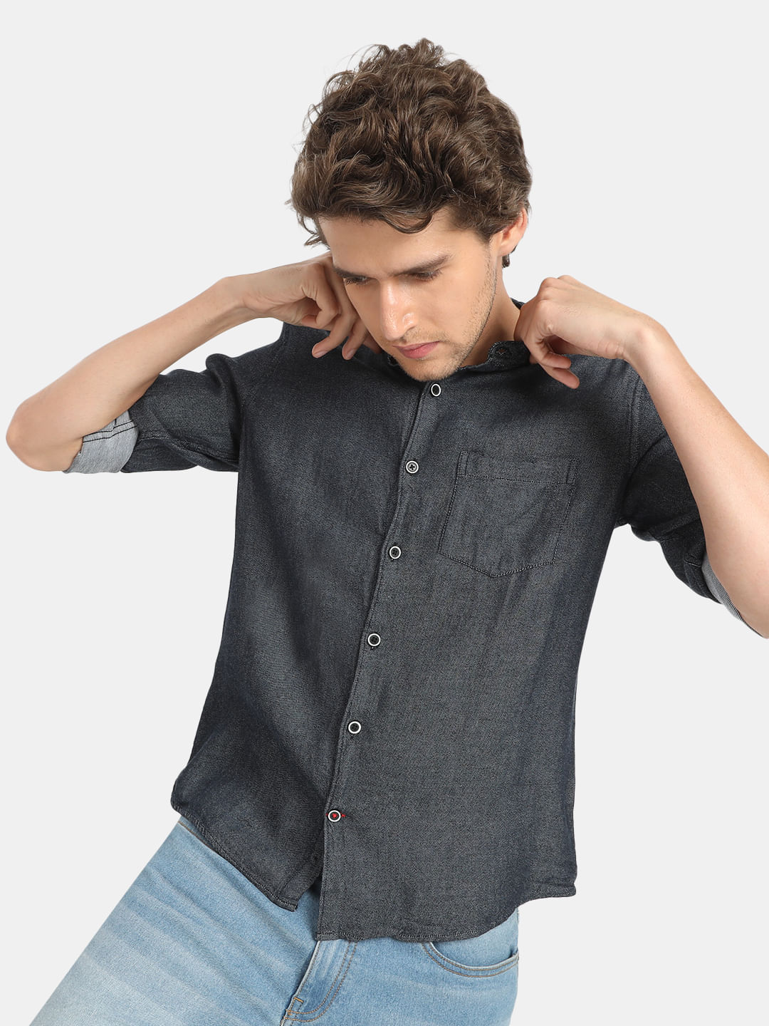Buy online Navy Blue Denim Shirt from boys for Women by Under Fourteen Only  for 929 at 15 off  2023 Limeroadcom
