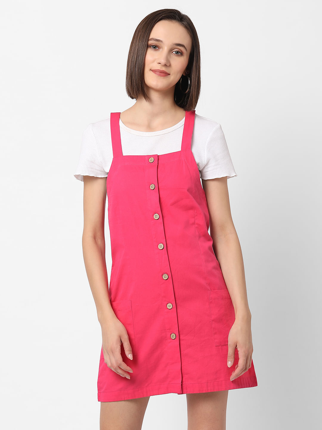 hot pink pinafore dress