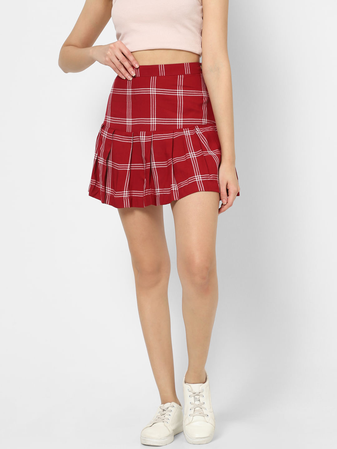 Maroon pleated shop mini skirt